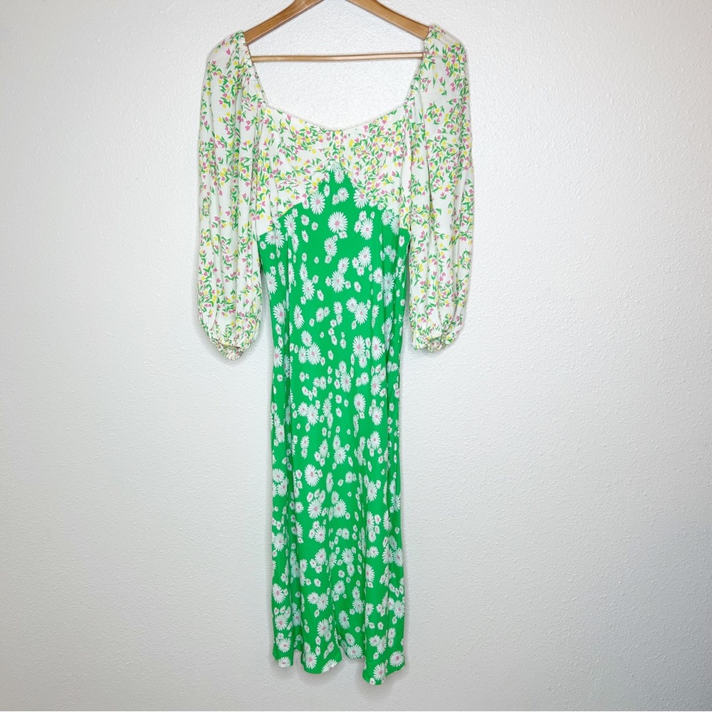 RIXO X Target Collab Floral Midi Dress Daisy Mix Print Puff Sleeve Boho 12